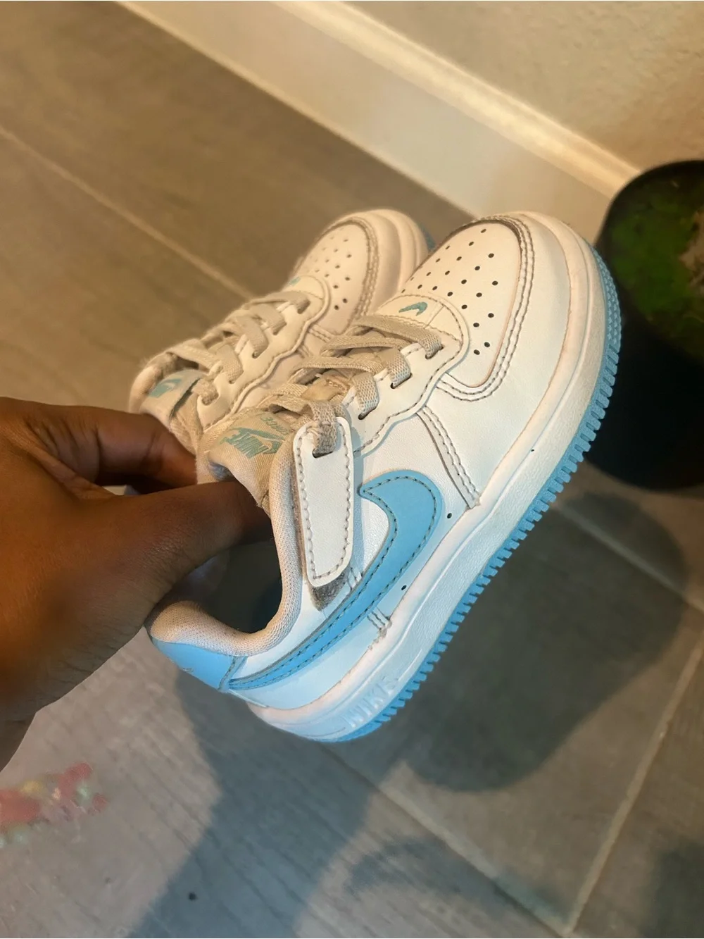 Nike Kids White Sneakers with Light Blue Accents